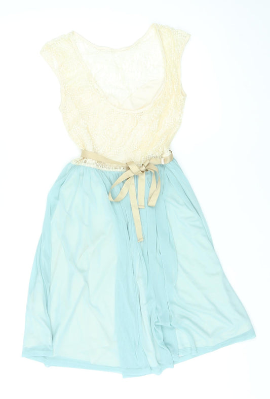 Miss Selfridge Womens Blue Polyester A-Line Size 10 Round Neck Pullover