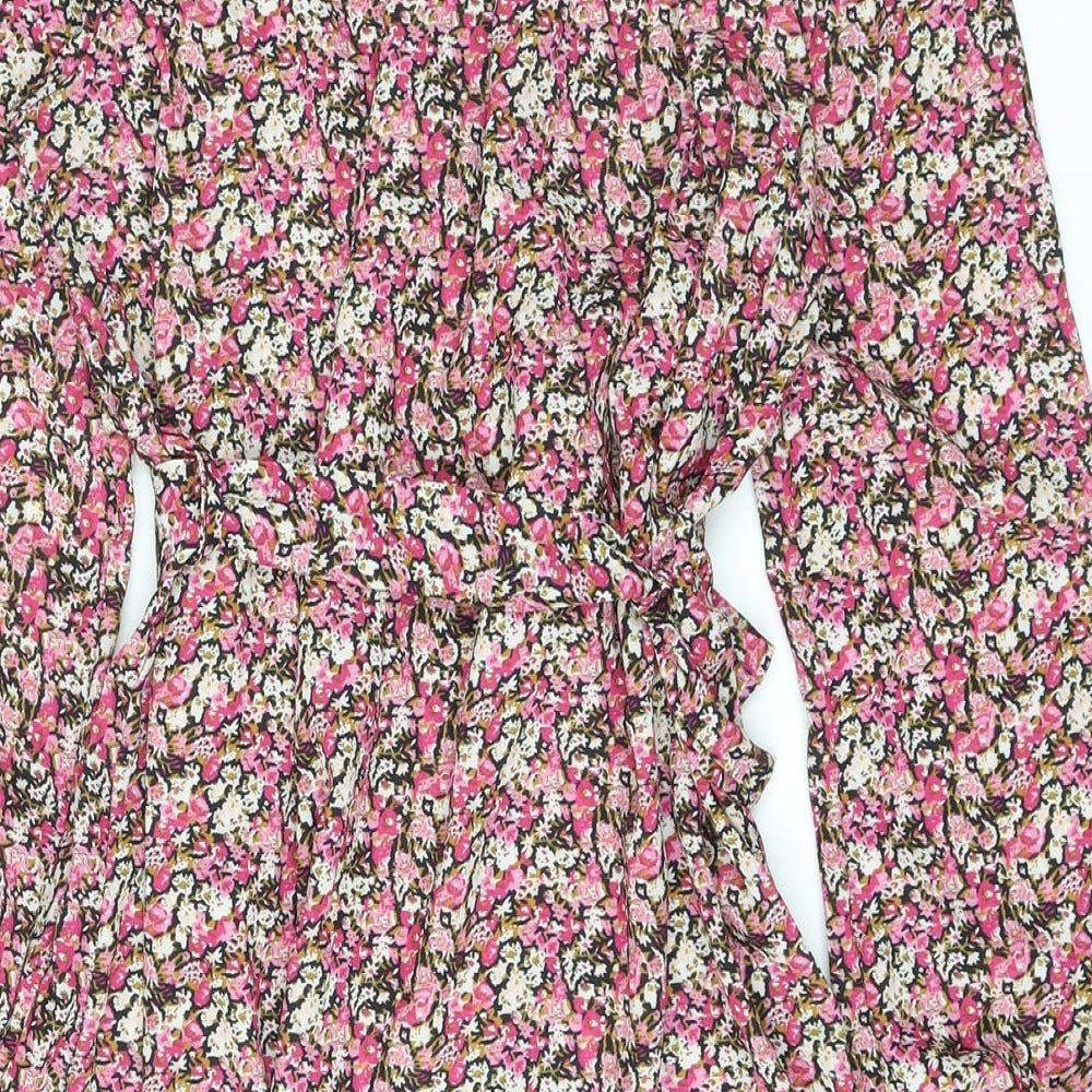 Boohoo Womens Pink Floral Polyester A-Line Size 14 Off the Shoulder Pullover