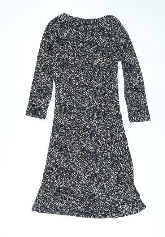 Adini Womens Black Geometric Viscose Wrap Dress Size XS V-Neck Pullover