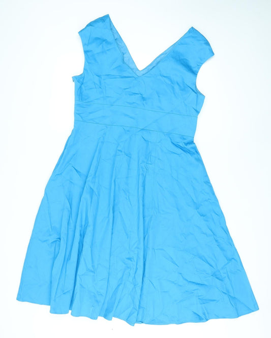 Debenhams Womens Blue Cotton A-Line Size 16 V-Neck Zip