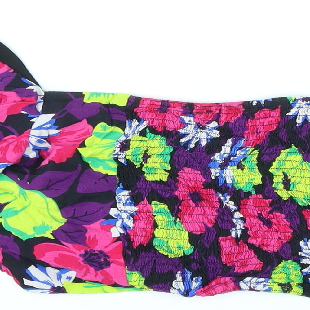 Bershka Womens Multicoloured Floral Polyester Cropped Blouse Size M Sweetheart - Shirred