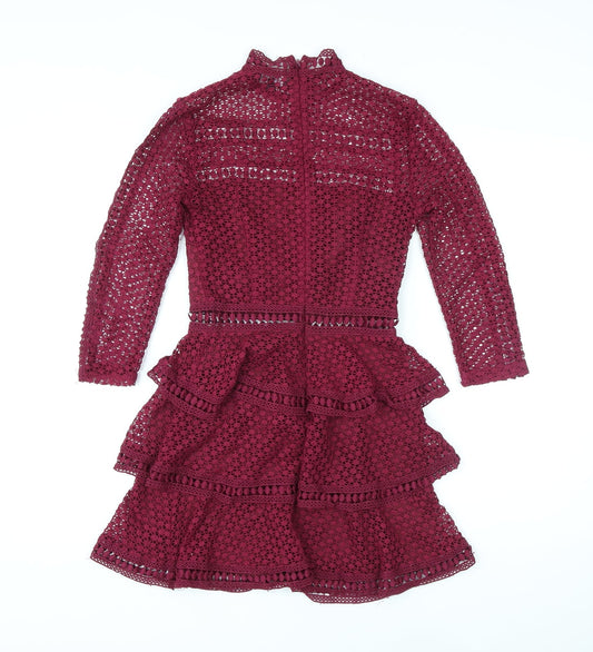 PRETTYLITTLETHING Womens Purple Geometric Cotton Mini Size 4 Mock Neck Zip