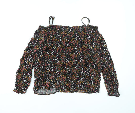 FOREVER 21 Womens Black Floral Polyester Basic Blouse Size XL Off the Shoulder - Cold Shoulder