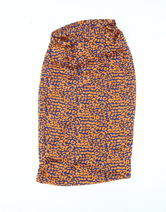 Boohoo Womens Orange Animal Print Polyester Wrap Skirt Size 6 Tie - Leopard Print