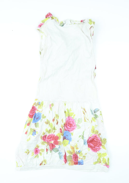 New Collection Womens Multicoloured Floral Linen Mini Size M V-Neck Pullover