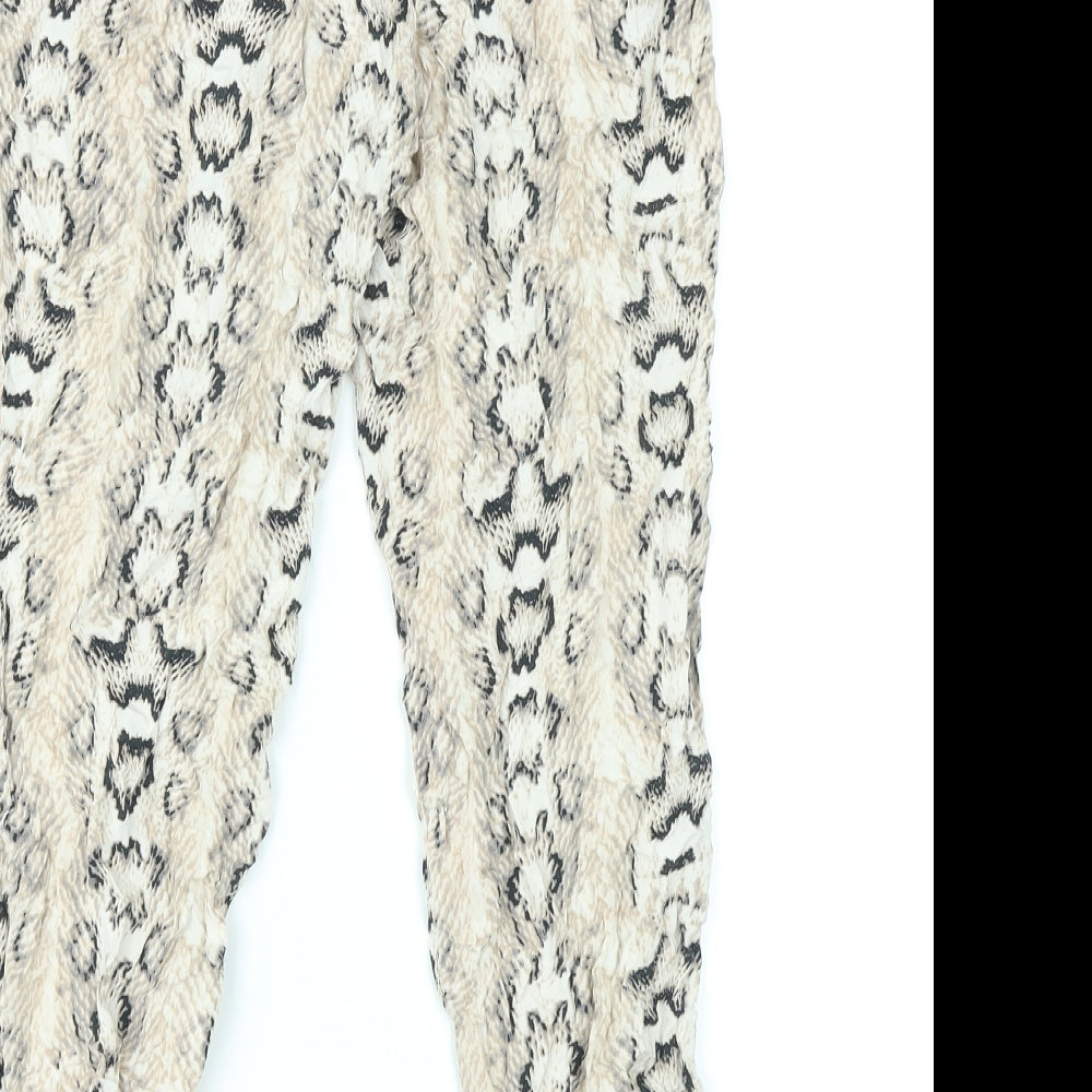 Divided by H&M Womens Beige Animal Print Viscose Trousers Size 10 L23 in Regular - Snake Skin Print