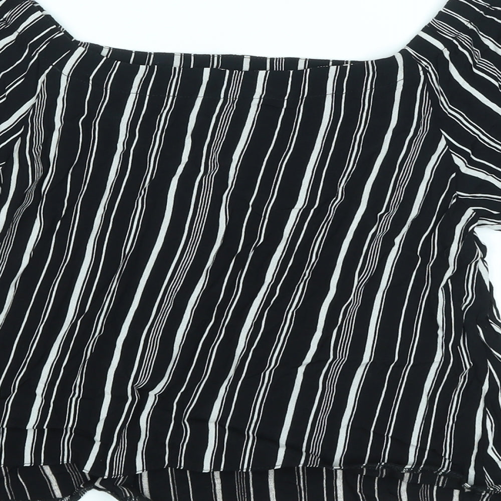 New Look Womens Black Striped Viscose Basic Blouse Size 8 Off the Shoulder