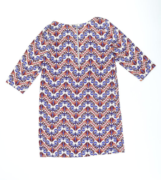 ICHI Womens Multicoloured Geometric Polyester Shift Size S Boat Neck Zip