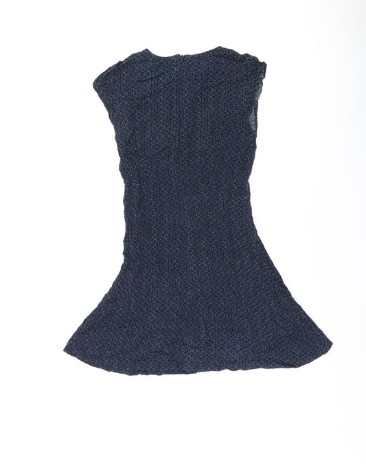 Cooperative Womens Blue Geometric Viscose Mini Size XS Round Neck Zip