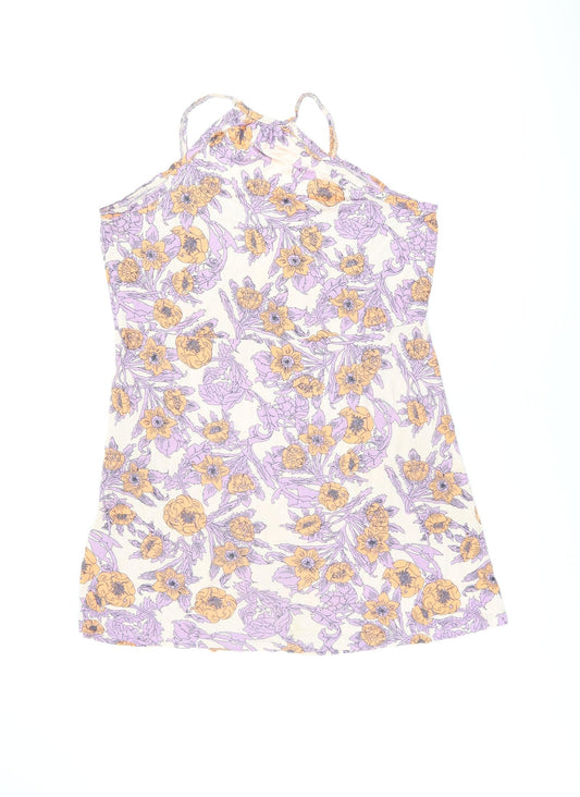 H&M Womens Purple Floral Viscose Skater Dress Size S V-Neck Pullover
