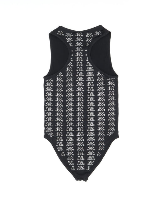 Zara Womens Black Geometric Polyamide Playsuit One-Piece Size XS Snap - Barbie