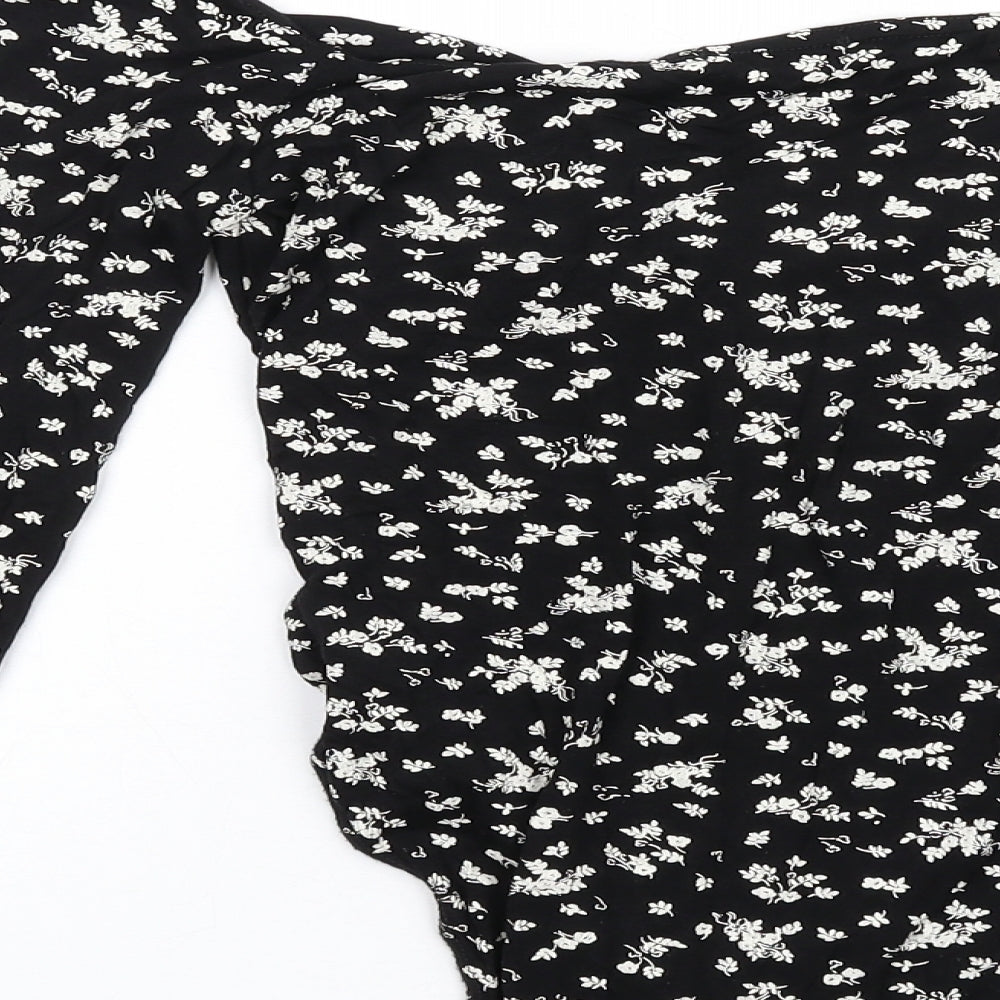 Nasty Gal Womens Black Floral Viscose Bodysuit One-Piece Size 6 Snap