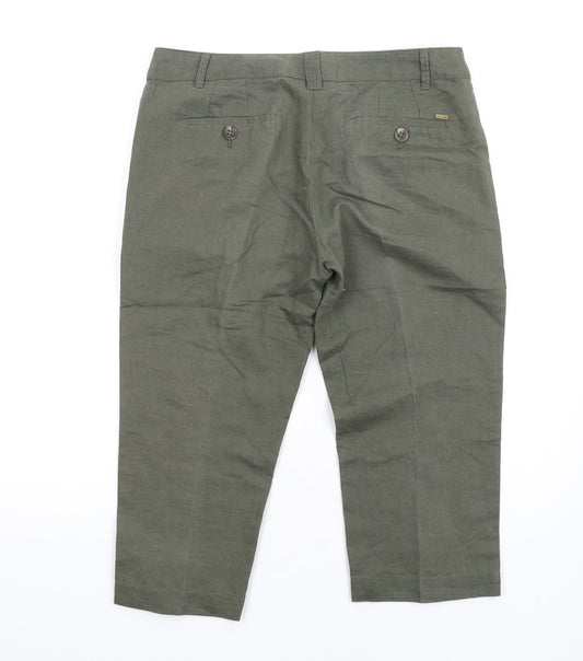 Mango Womens Green Linen Capri Trousers Size 12 L20 in Regular Zip