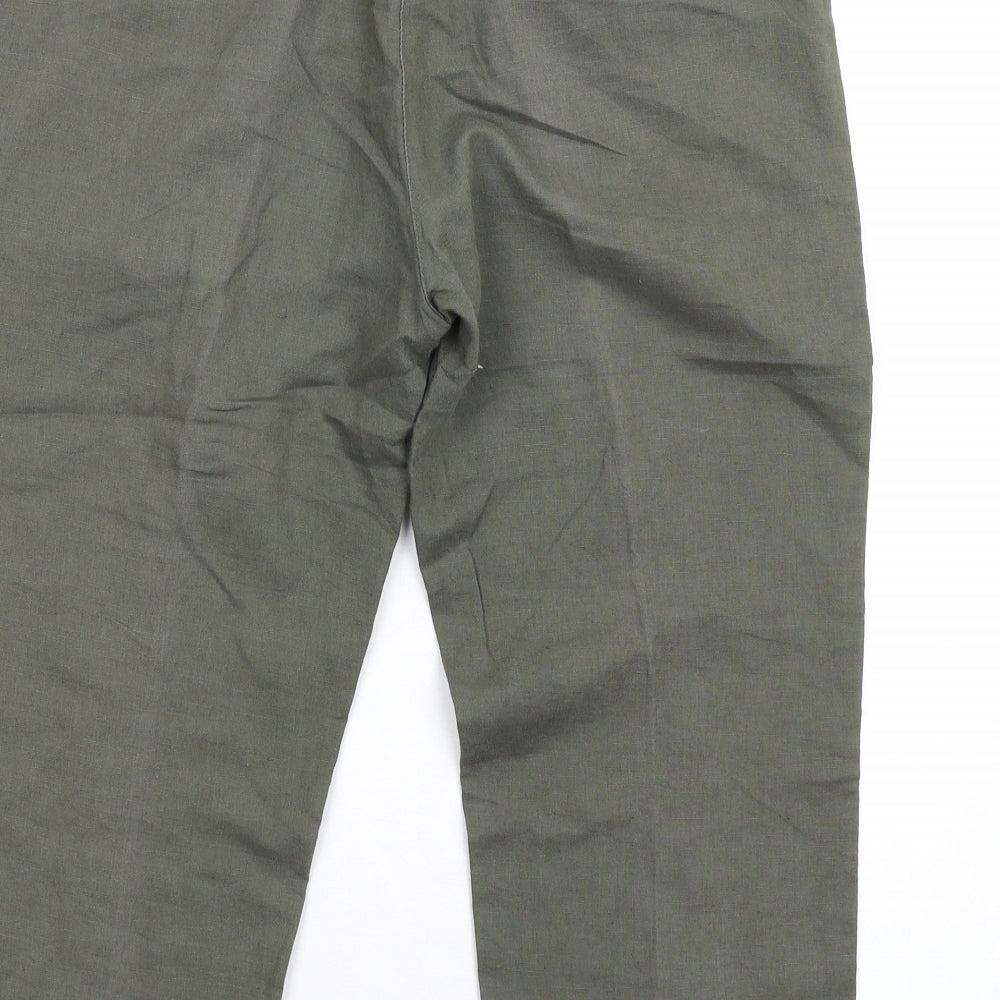 Mango Womens Green Linen Capri Trousers Size 12 L20 in Regular Zip