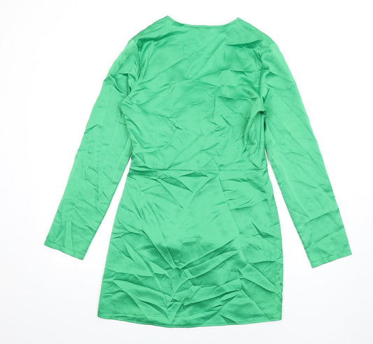 PRETTYLITTLETHING Womens Green Polyester Mini Size 12 V-Neck Zip