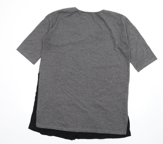 French Connection Womens Grey Herringbone Polyester T-Shirt Dress Size S V-Neck Pullover