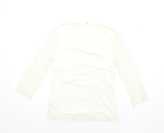 Oasis Womens Ivory Polyamide Basic T-Shirt Size XS Round Neck