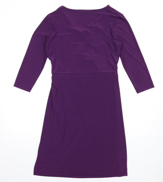Kaliko Womens Purple Polyester Pencil Dress Size 14 V-Neck Pullover
