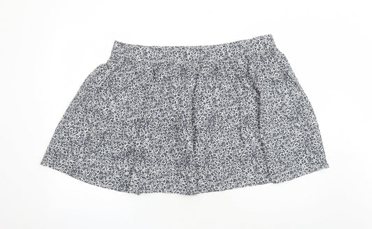 Marks and Spencer Womens Blue Floral Cotton Swing Skirt Size 22 - Elasticated Waist