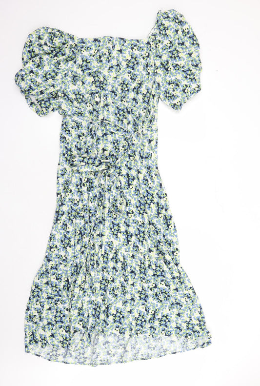 Marks and Spencer Womens Multicoloured Geometric Viscose Maxi Size 8 V-Neck Zip - Belted