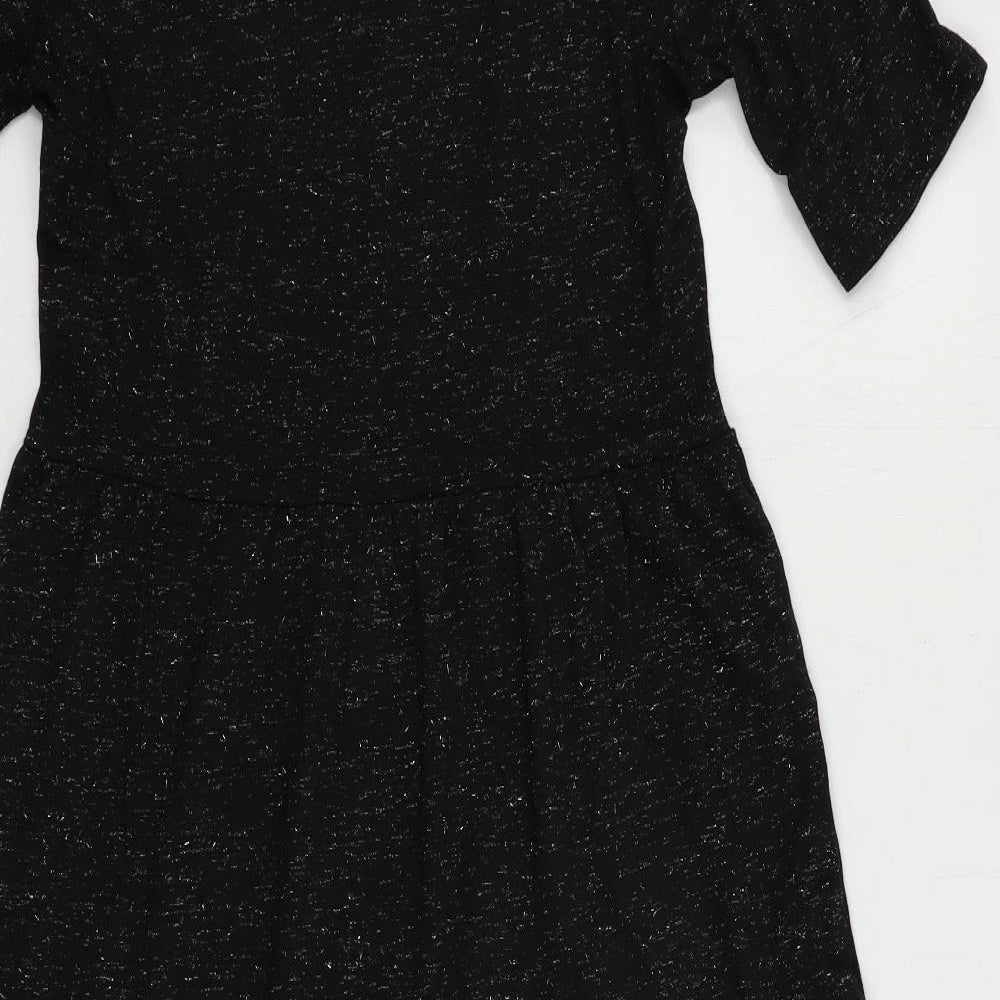 Marks and Spencer Womens Black Polyester T-Shirt Dress Size 8 Crew Neck Pullover - Glitter