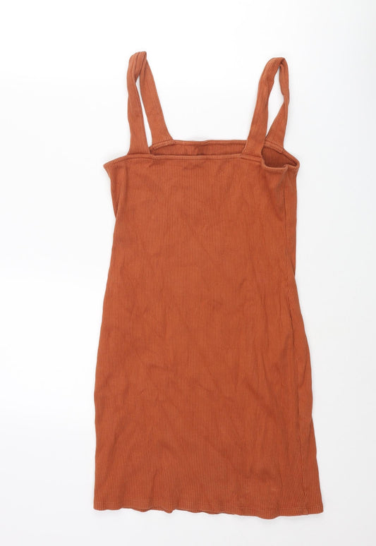 ASOS Womens Brown Cotton Tank Dress Size 10 Square Neck Pullover - Ribbed