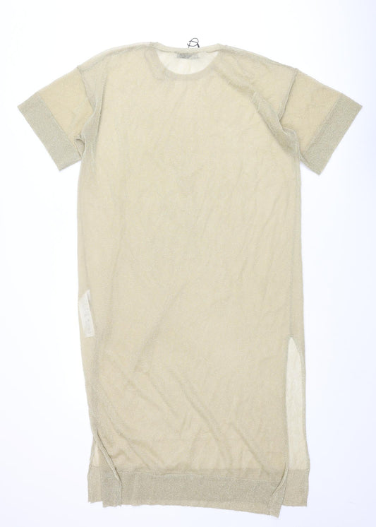 Zara Womens Gold Polyamide Jumper Dress Size S Round Neck Pullover