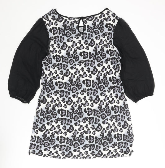 NEXT Womens Grey Animal Print Polyester Shift Size 20 Round Neck Button - Leopard Print