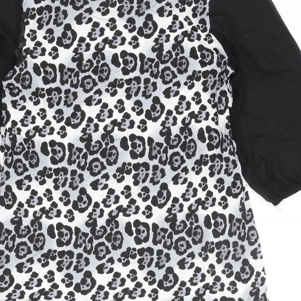 NEXT Womens Grey Animal Print Polyester Shift Size 20 Round Neck Button - Leopard Print