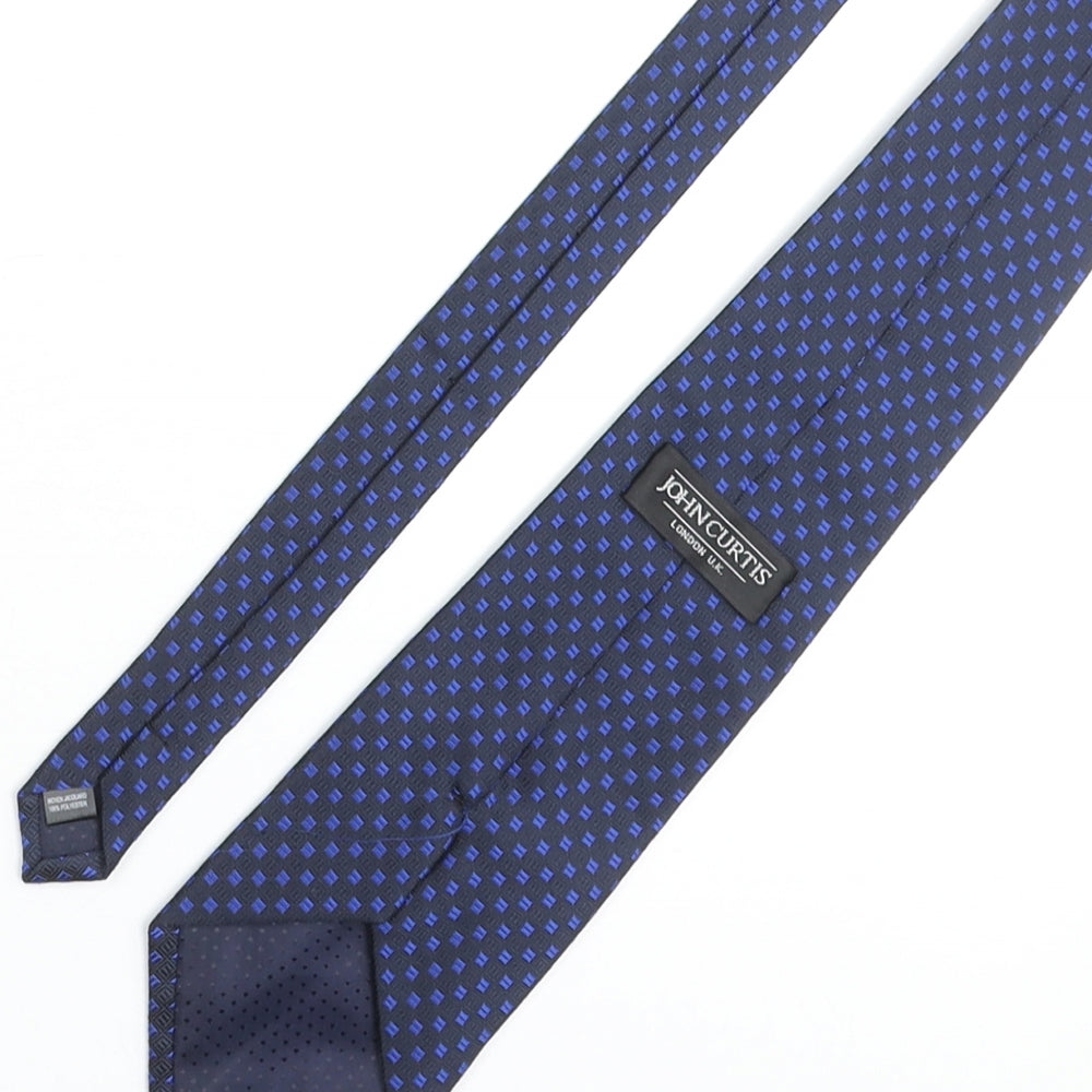 John Curtis Mens Blue Plaids & Checks Polyester Pointed Tie One Size