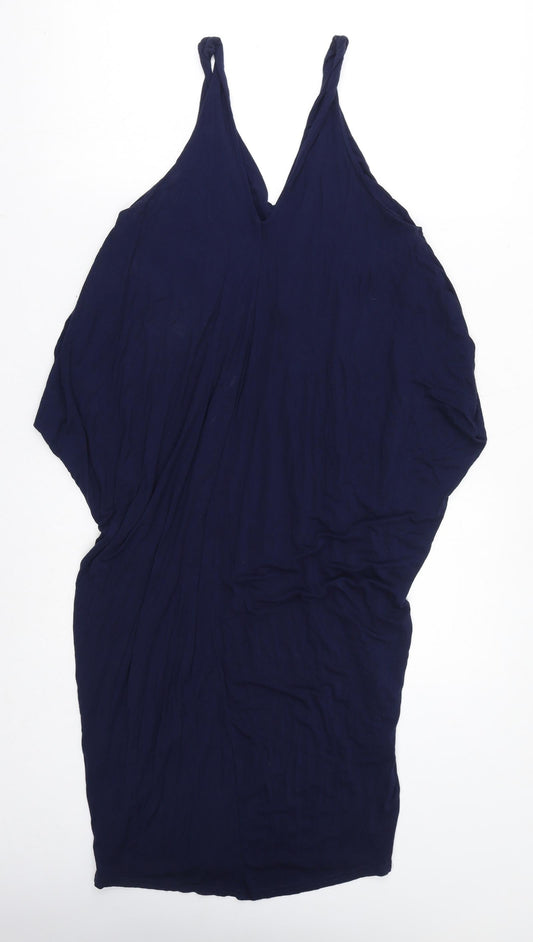 Additional front view of Roman women’s blue viscose bodycon, size UK 12, v-neck pullover
