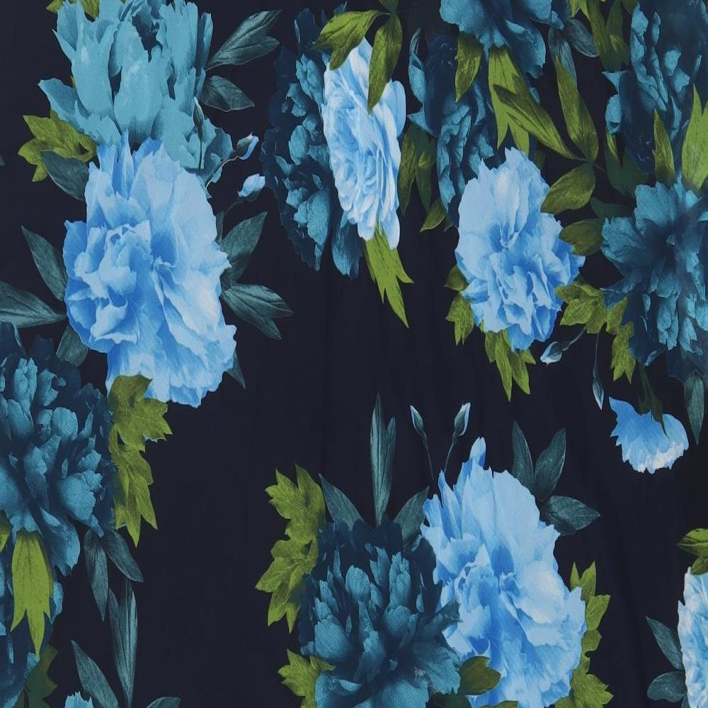 INC International Concepts Womens Blue Floral Polyester A-Line Size L Crew Neck Button