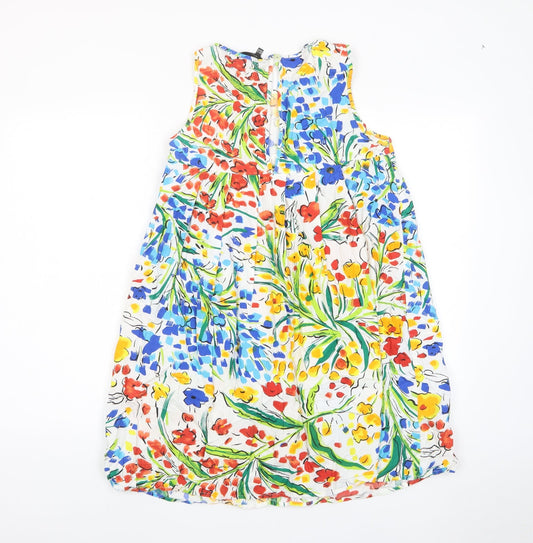 Zara Womens Multicoloured Floral Cotton A-Line Size M Crew Neck Button - Pleated