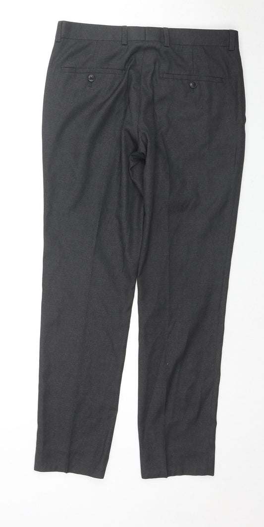 Moss London Mens Grey Polyester Trousers Size 30 in L28 in Slim Zip