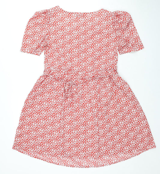 Boohoo Womens Red Floral Polyester Trapeze & Swing Size 10 Square Neck Pullover