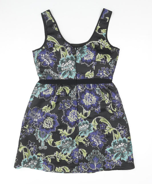 Monsoon Womens Multicoloured Floral Polyester A-Line Size 10 Round Neck Zip