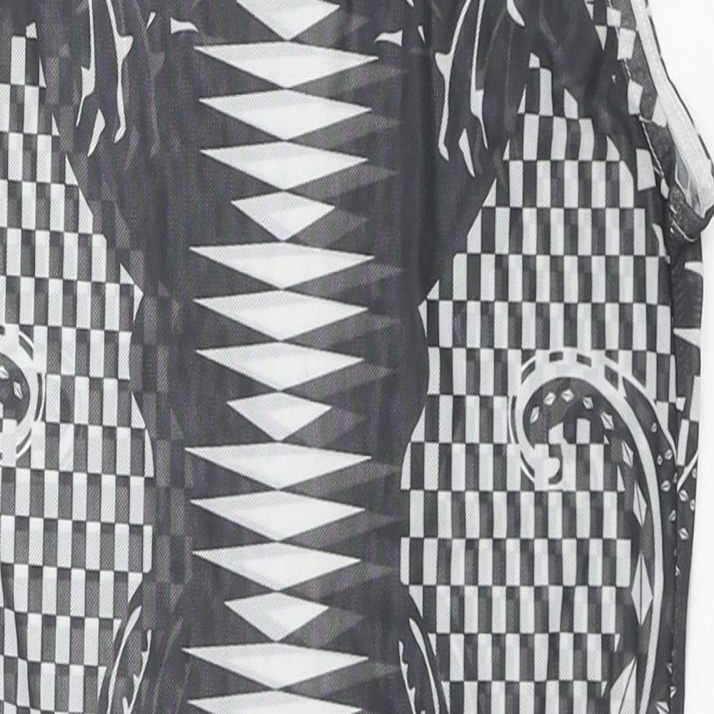 In Vogue Paris Womens Black Geometric Polyester Bodysuit One-Piece Size S Snap - Size S/M