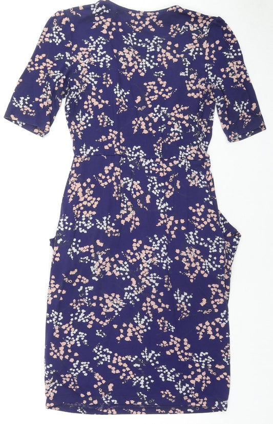 Billie & Blossom Womens Blue Floral Viscose A-Line Size 8 V-Neck Pullover