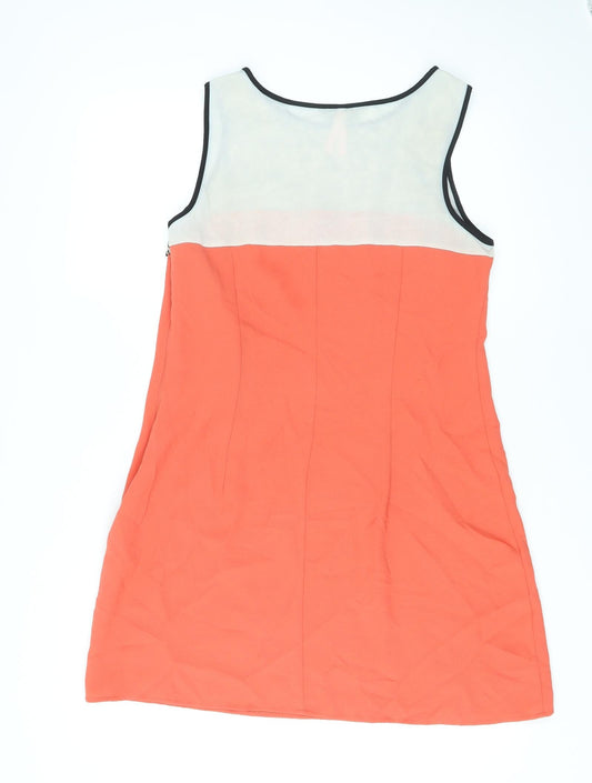 Lipsy Womens Orange Floral Polyester Tank Dress Size 14 Round Neck Zip