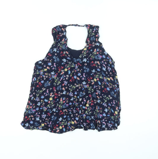 Bershka Womens Blue Floral Viscose Basic Tank Size XS Halter