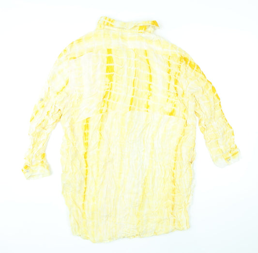 QED London Womens Yellow Tie Dye Polyester Shirt Dress Size M Collared Button
