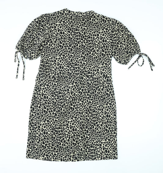 Topshop Womens Beige Animal Print Cotton A-Line Size 12 Round Neck Pullover