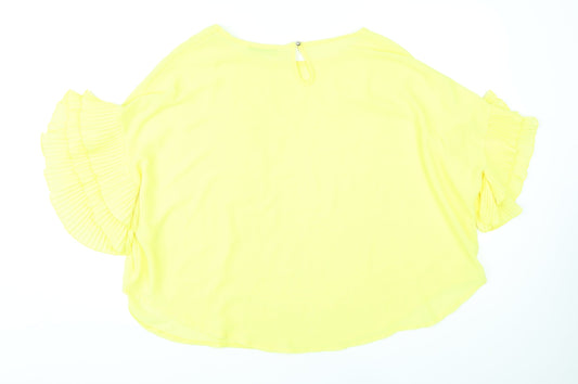 Quiz Womens Yellow Polyester Basic Blouse Size M Round Neck
