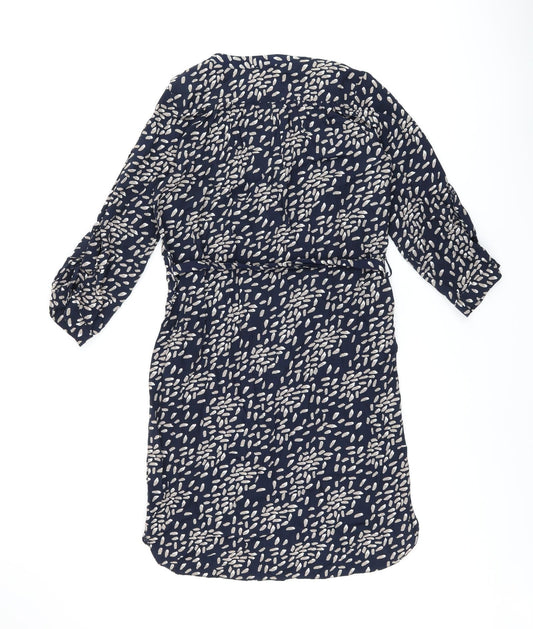 Apricot Womens Blue Geometric Polyester Shift Size 10 V-Neck Button - Belted