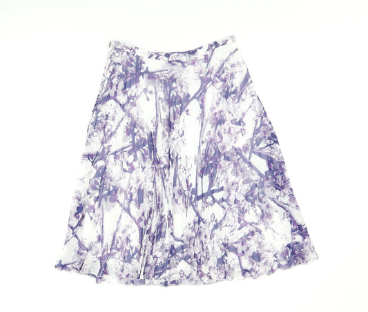 Marks and Spencer Womens White Floral Polyester Swing Skirt Size 10 Zip