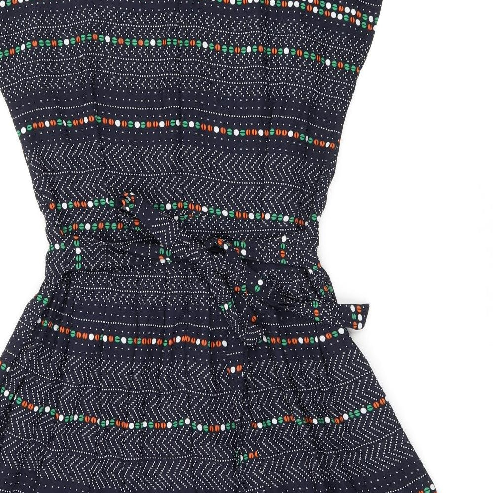 Instant Vintage Womens Blue Geometric Polyester Skater Dress One Size Boat Neck Zip