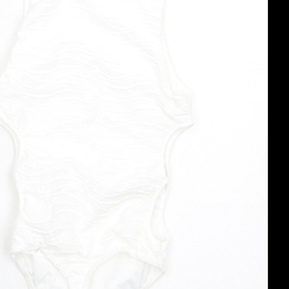 Boohoo Womens White Polyester Bodysuit One-Piece Size 4 Snap