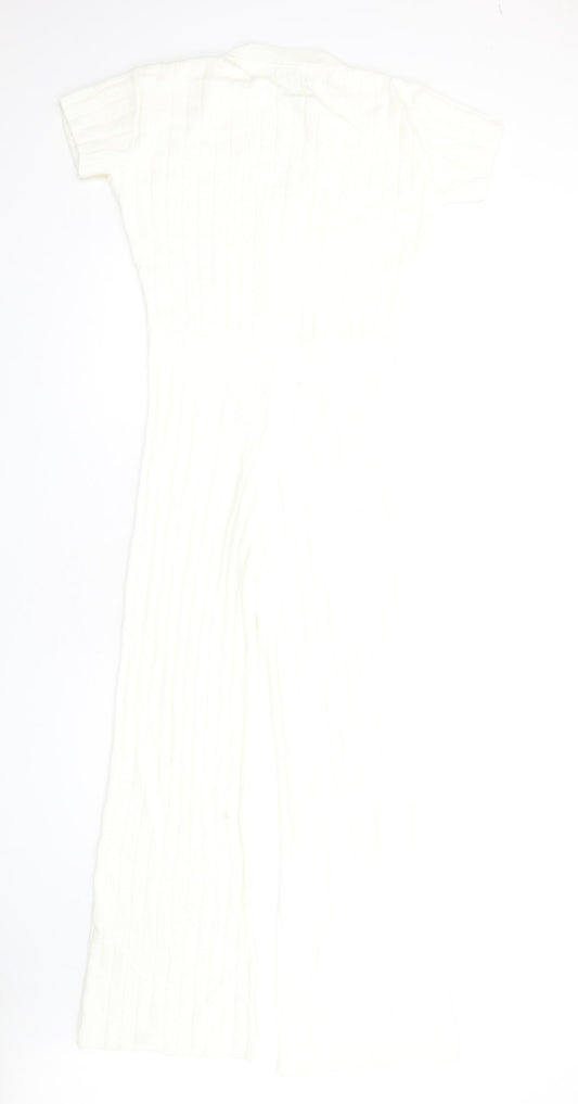 PRETTYLITTLETHING Womens Ivory Acrylic Jumpsuit One-Piece Size S L30 in Pullover