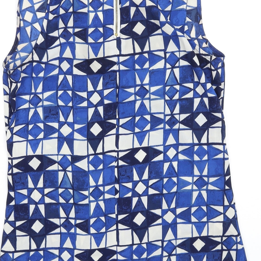 NEXT Womens Blue Geometric Polyester Basic Tank Size 6 V-Neck