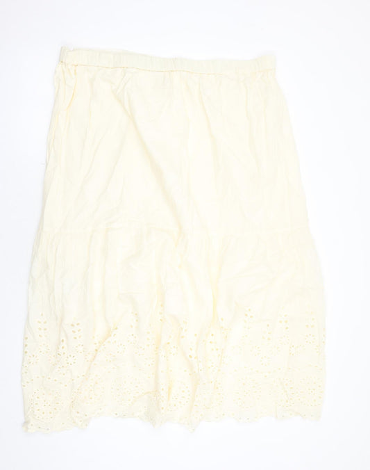 Marks and Spencer Womens Ivory Cotton Peasant Skirt Size 24 - Elasticated Waist Broderie Anglaise